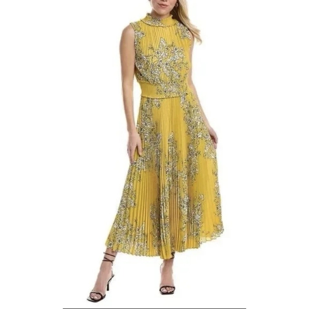 Nanette Lepore Yellow‎ Floral Chiffon Mock Neck Coquette Wedding Guest  Size 8